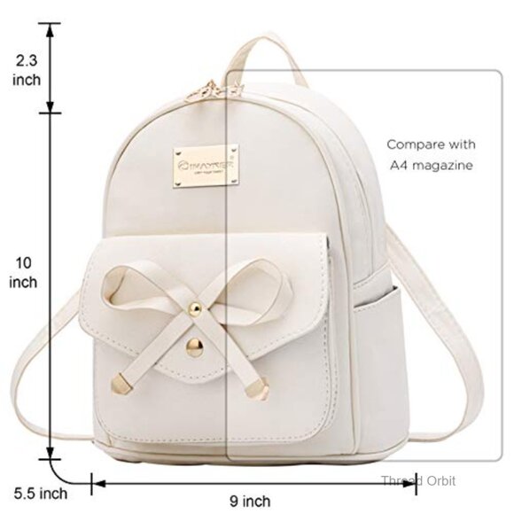 Mini PU Leather Backpack with Bowknot, Adjustable Straps, 7 Pockets main image 7